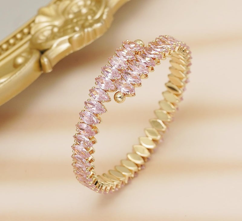 Wovanoo Rhinestone Cuff Bracelet Cubic Zirconia Tennis Bracelets Open Adjustable Elastic Bangle for Women - Image 4